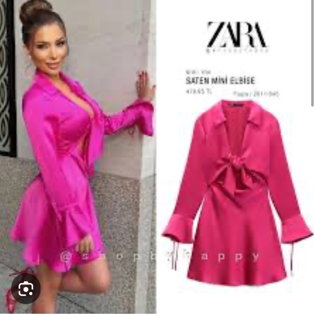 Zara Fuchsia Satin Ruffle Dress